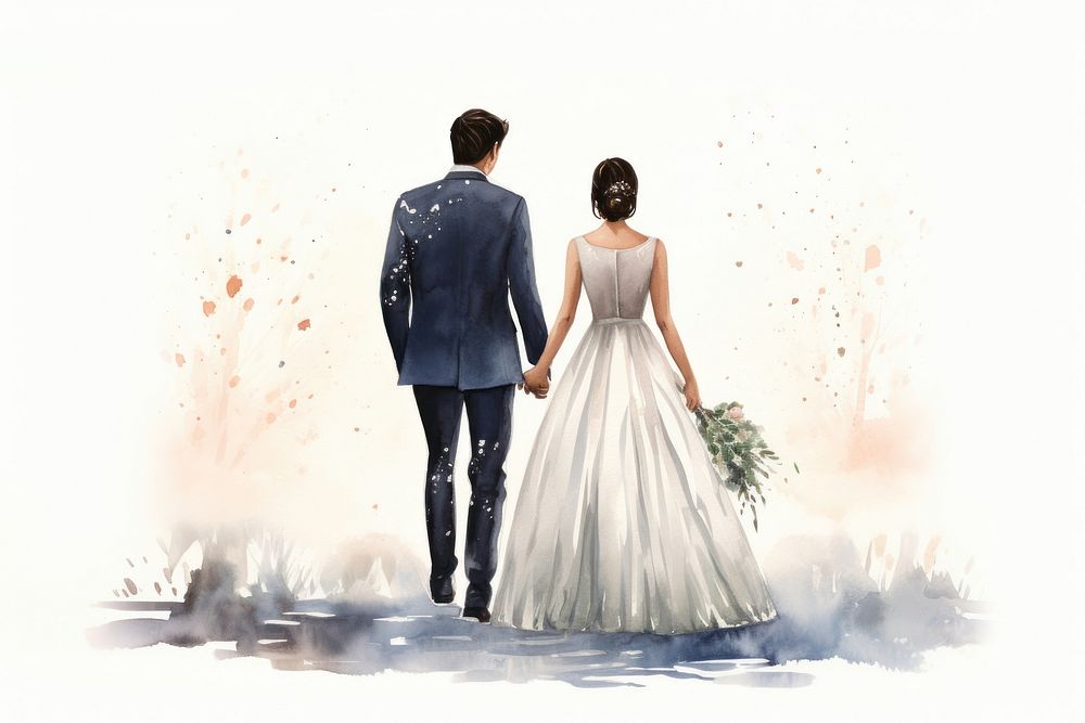 A groom and bride holding hands wedding marriage fashion.