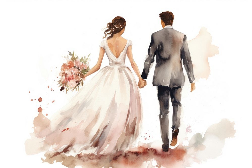 A groom and bride holding hands wedding marriage fashion.
