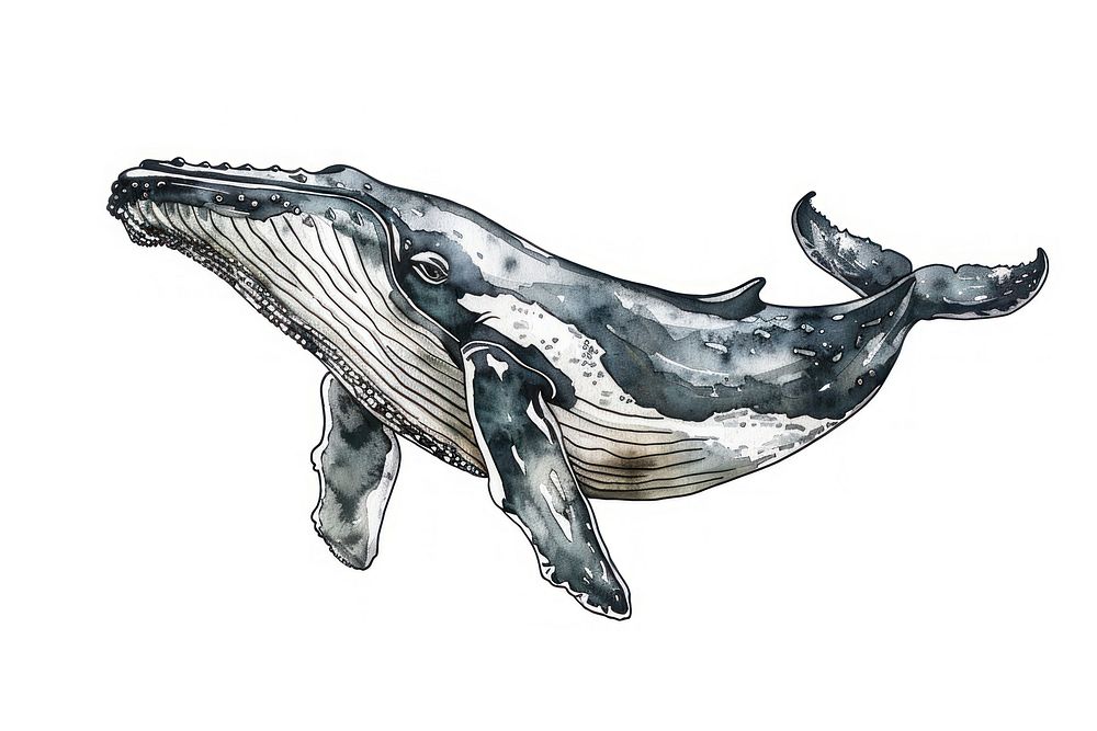 Whale in style pen and ink whale animal mammal.