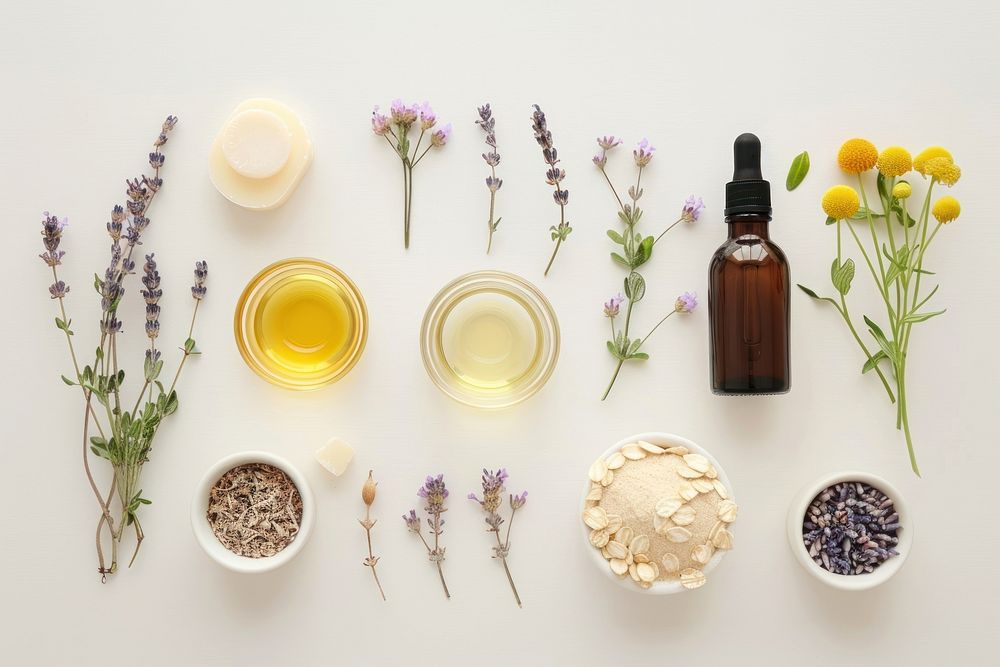 Aromatherapy ingredients lavender flower plant.