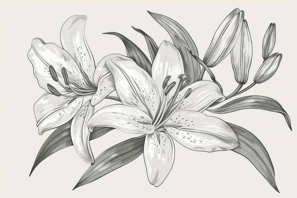 Vector illustration White lily drawing flower sketch.