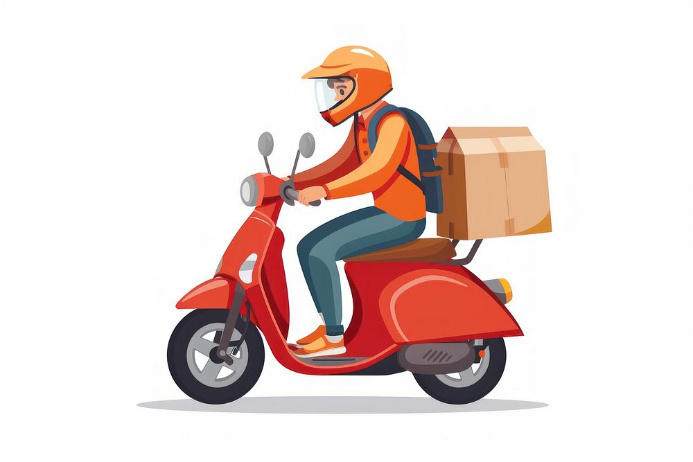 Vector illustration Online delivery service scooter motorcycle cardboard.