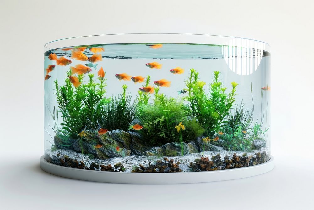3D render of aquarium fish transparent underwater.