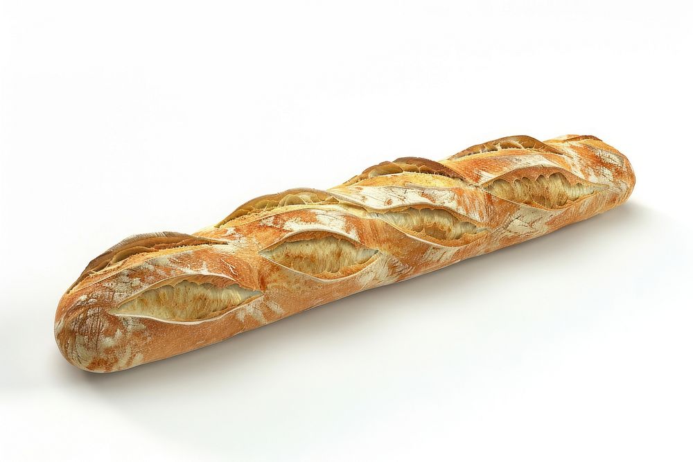 3D render of baguette bread food white background.