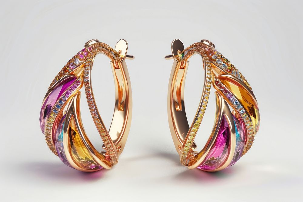 3D render of earrings jewelry gold accessories.