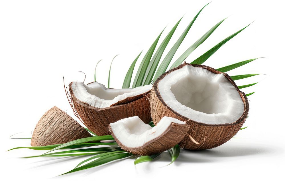 Coconut and coconut leaf plant fruit food.