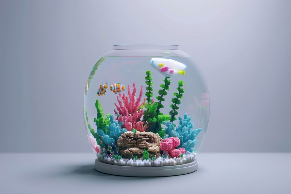 Cute pixel aquarium object transparent decoration undersea.