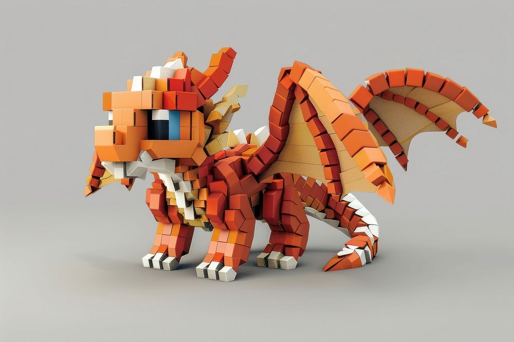 Cute pixel dragon object dinosaur cartoon representation.