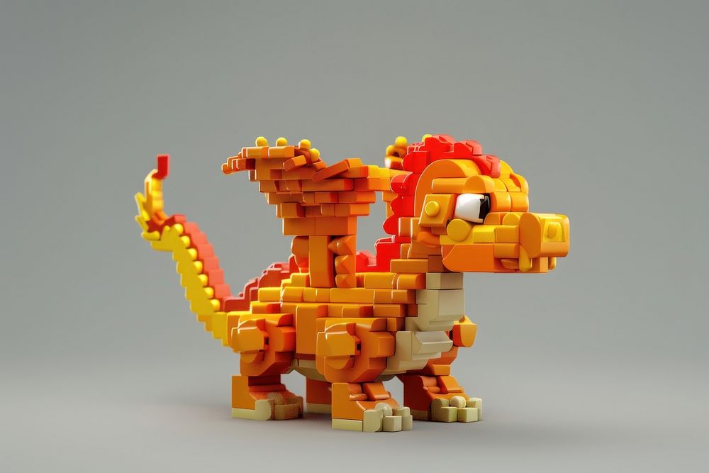 Cute pixel dragon object cartoon toy representation.