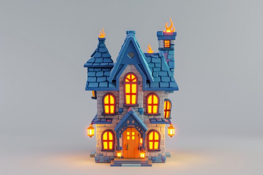 Cute pixel haunted house object cartoon toy jack-o'-lantern.