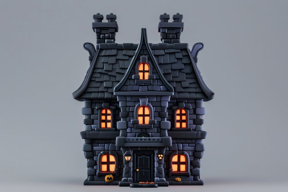 Cute pixel haunted house object architecture building toy.