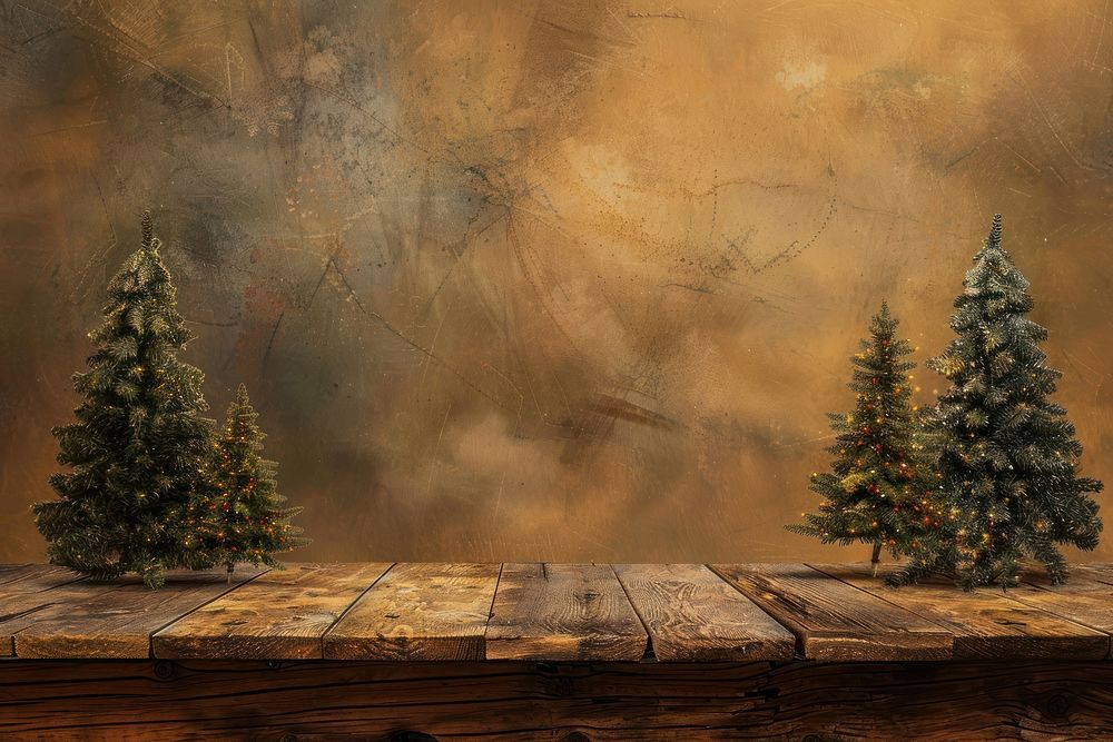 Wooden toptable with christmas trees plant brown tranquility.