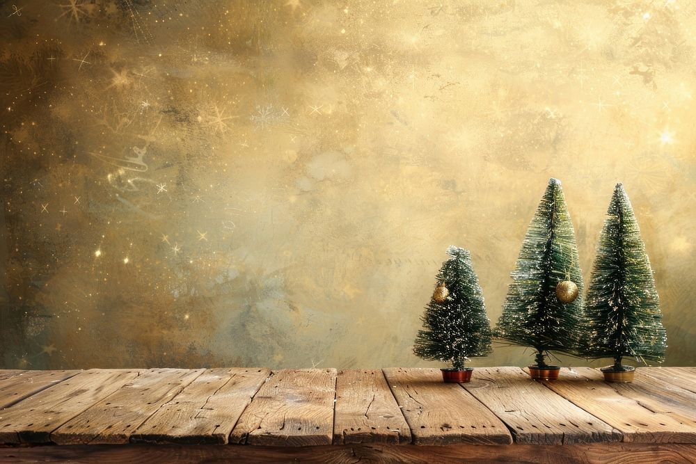 Wooden toptable with christmas trees plant old tranquility.