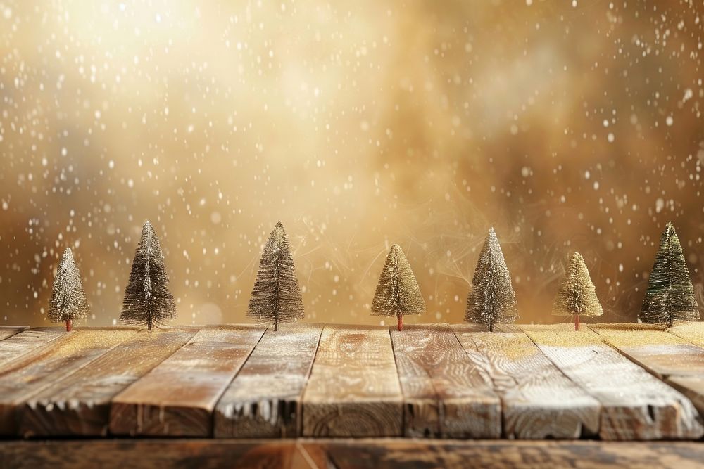 Wooden toptable with christmas trees winter nature plant.