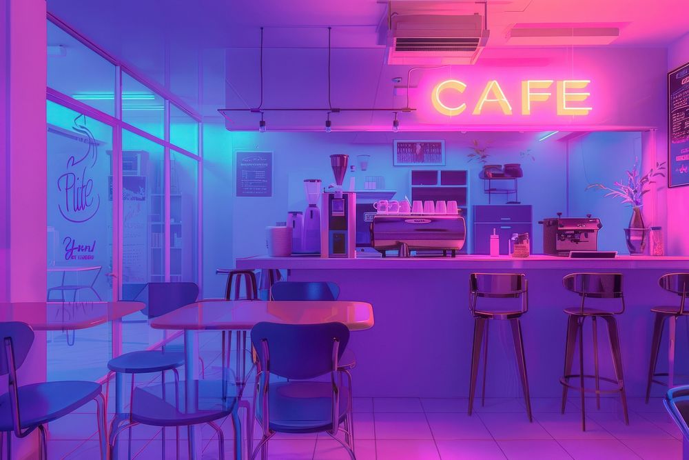 Cafe restaurant purple table.