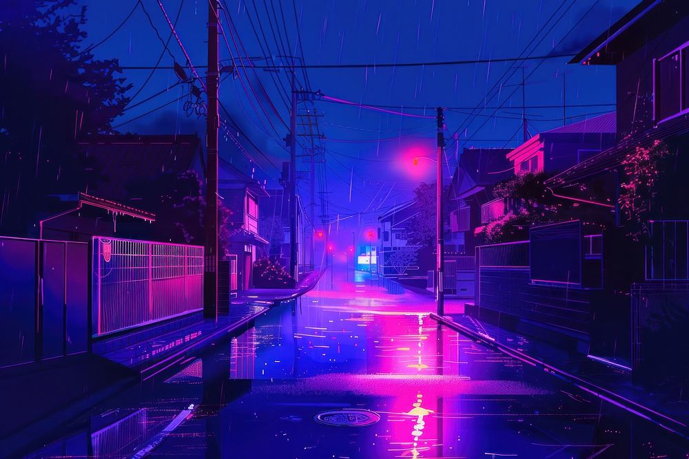 City street lighting purple rain.