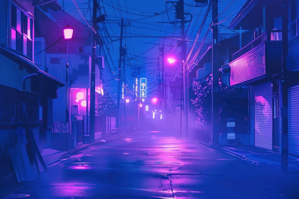City street lighting purple alley.