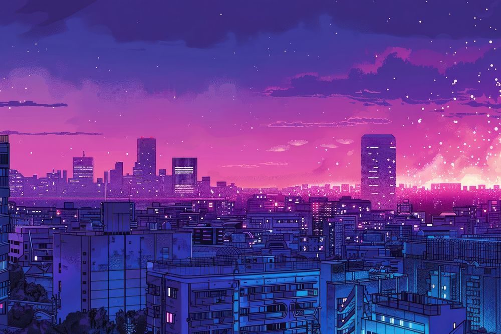 Cityscape of the modern Tokyo city cityscape purple architecture.