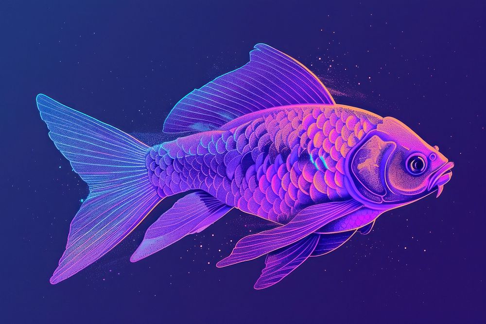 Fish blue animal purple.