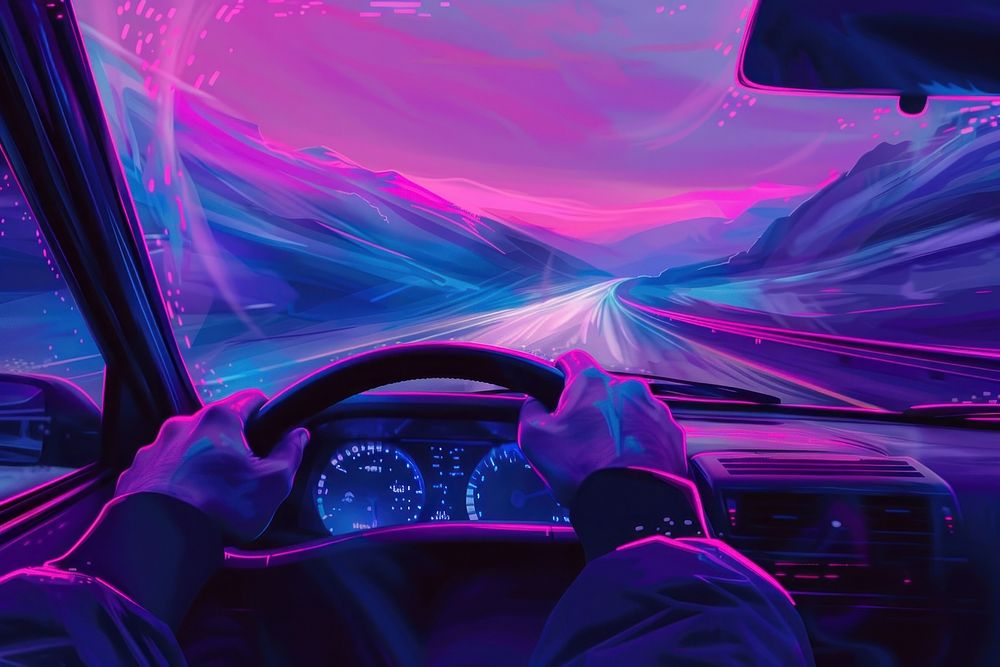 Driving purple car vehicle.