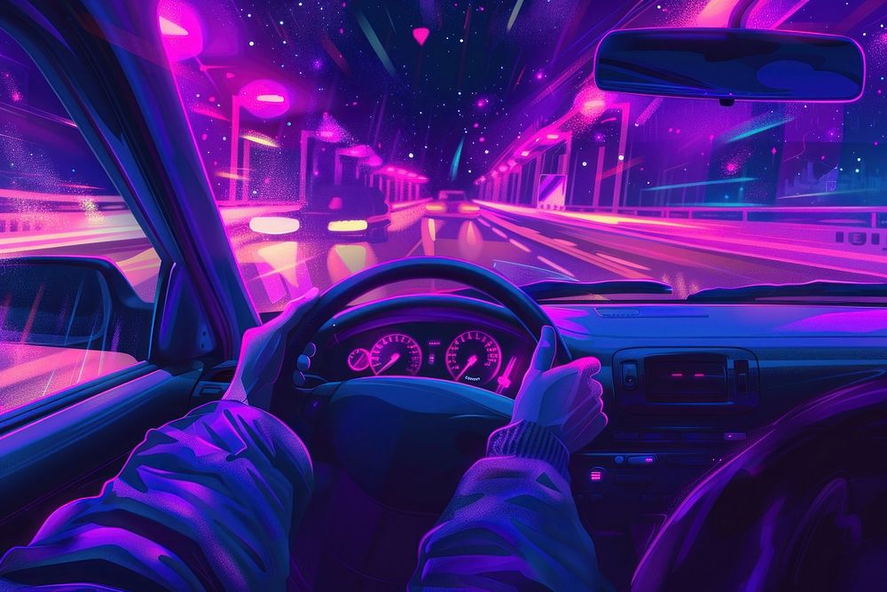 Purple car vehicle highway.