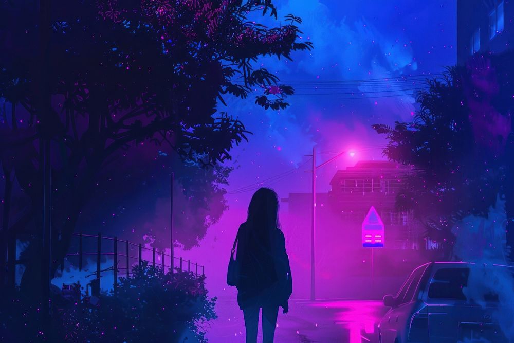 Loneliness outdoors purple light.
