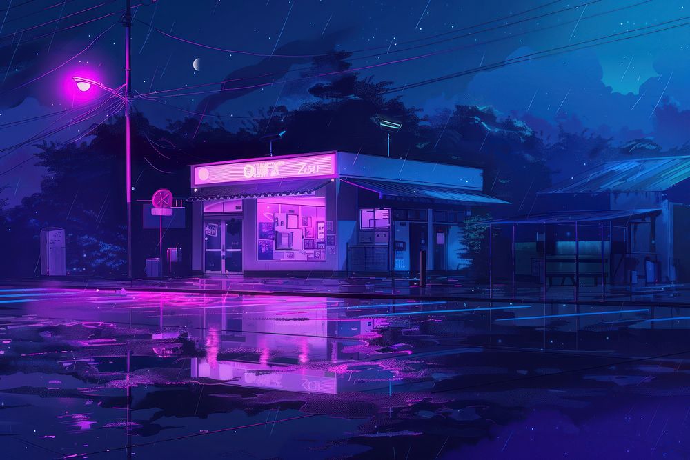 Nightlife lighting purple rain.