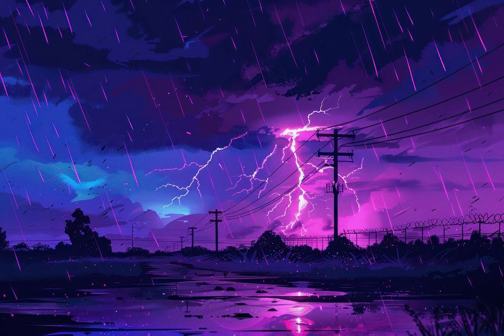 Lightning purple night storm.