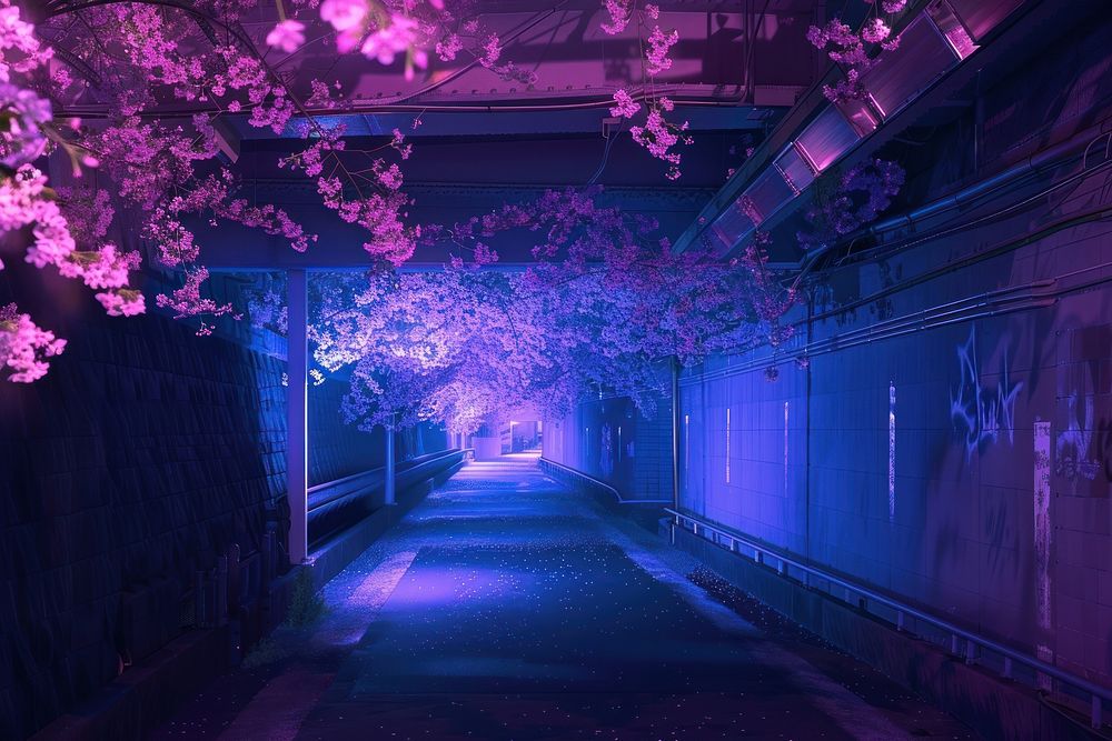 Sakura tunnel in japan purple nature flower.
