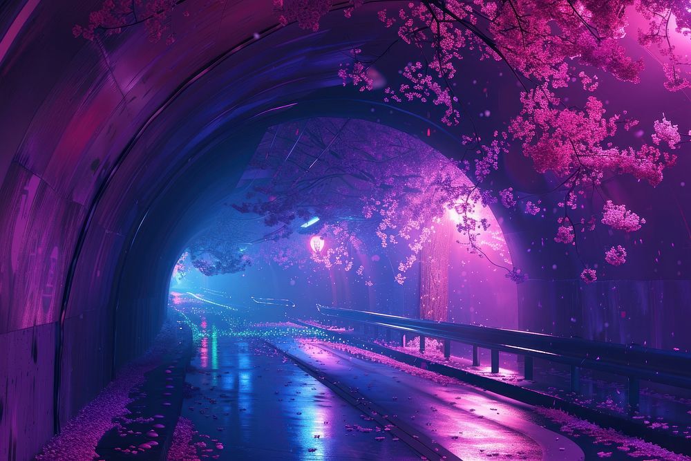 Sakura tunnel in japan purple outdoors nature.