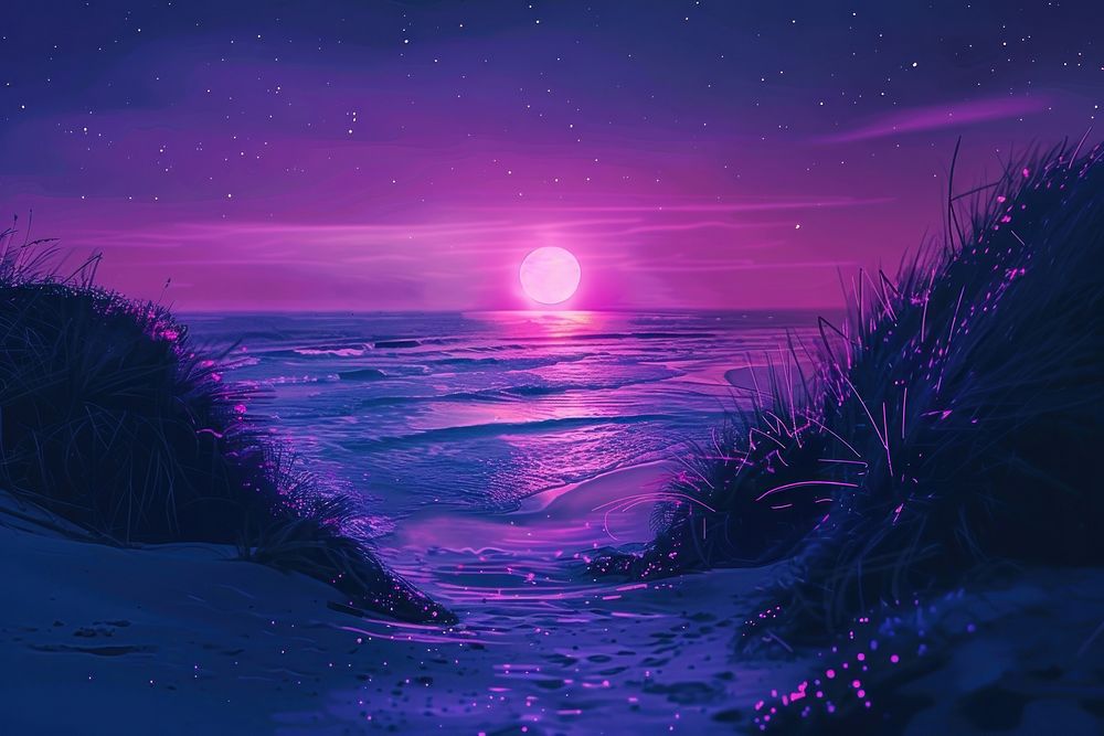 Sunrise over beach purple landscape astronomy.