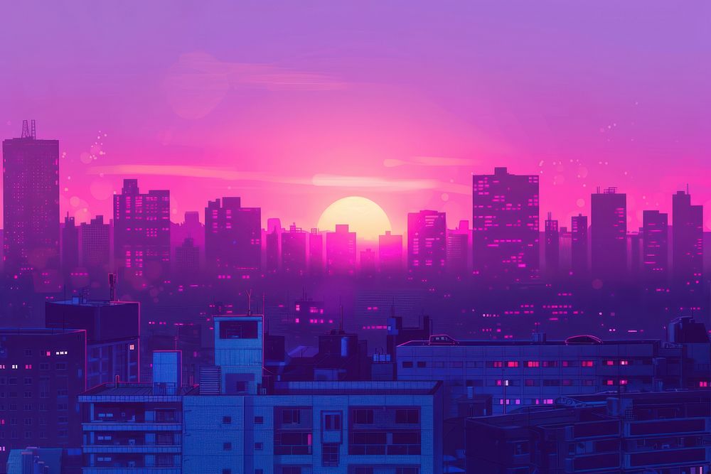 Sunrise over the city architecture cityscape outdoors.