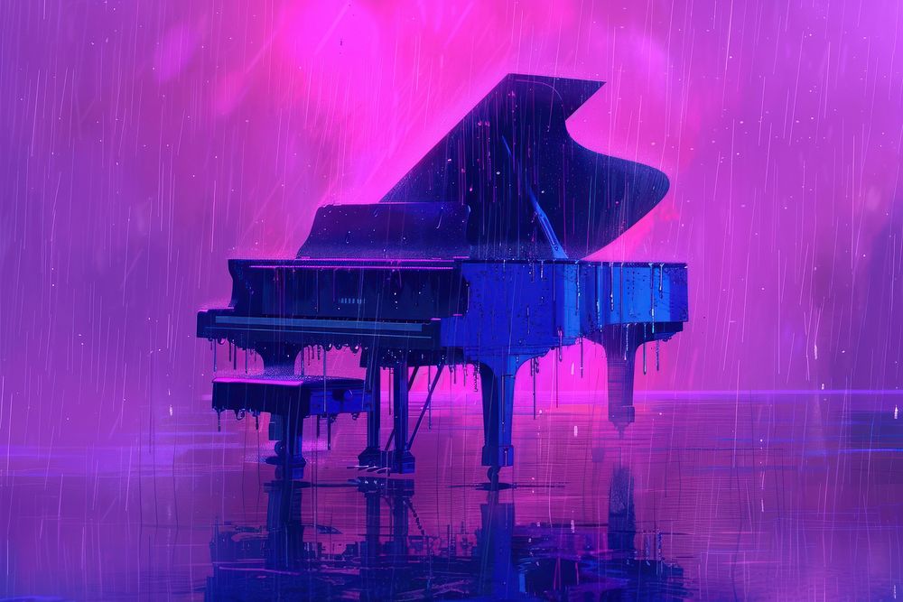 Piano in the rain piano keyboard purple.