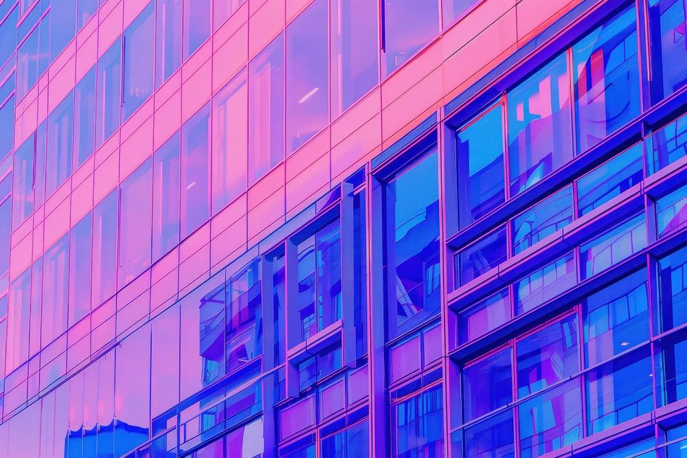 Reflection of architecture on modern office building backgrounds reflection purple.