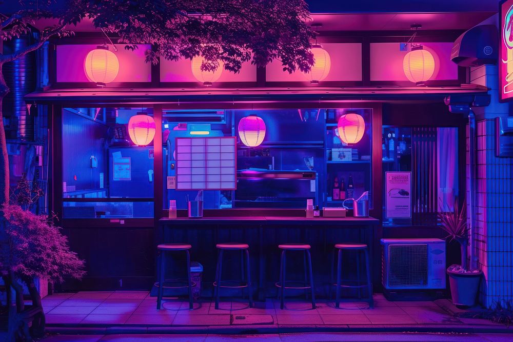 Restaurant purple neon bar.