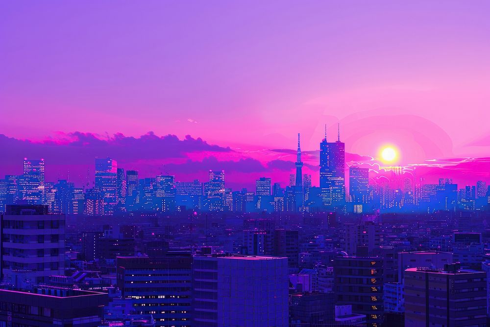 Tokyo city at sunset architecture cityscape outdoors.