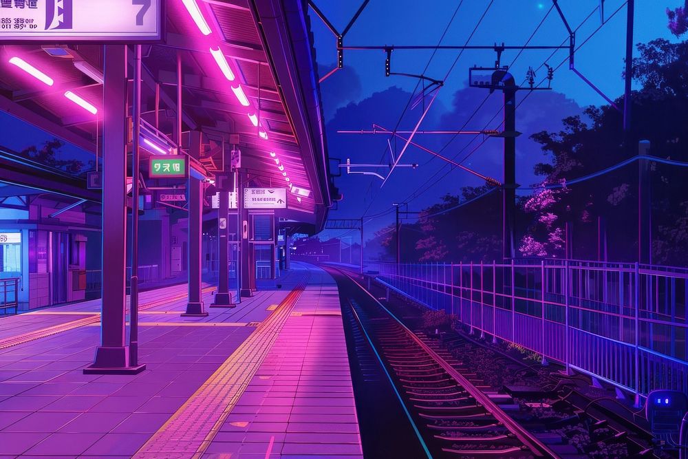 Train station railway vehicle purple.
