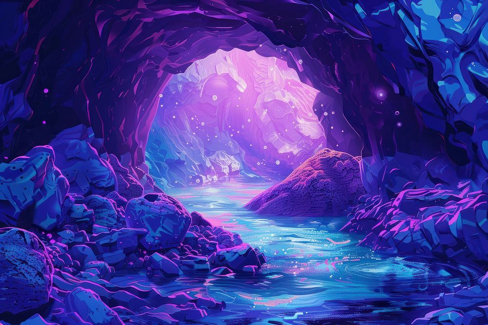 Underwater cave purple nature tranquility.