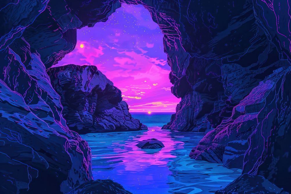 Underwater cave purple outdoors nature.