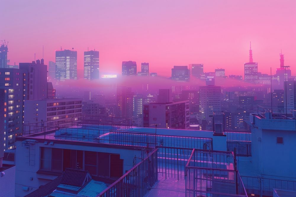 Rooftop cityscape sky architecture.