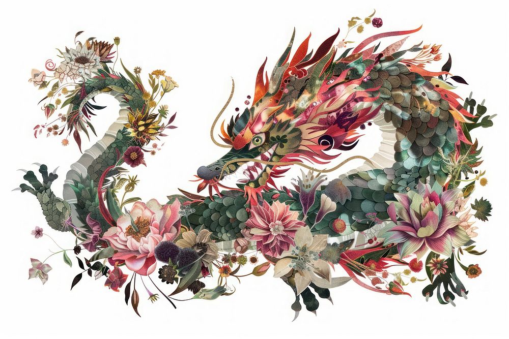 Flower Collage dragon pattern flower art.