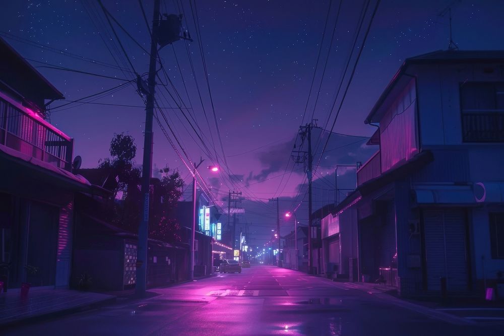 Lonely cityscape purple light.