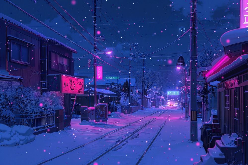 Snowy winter street city.