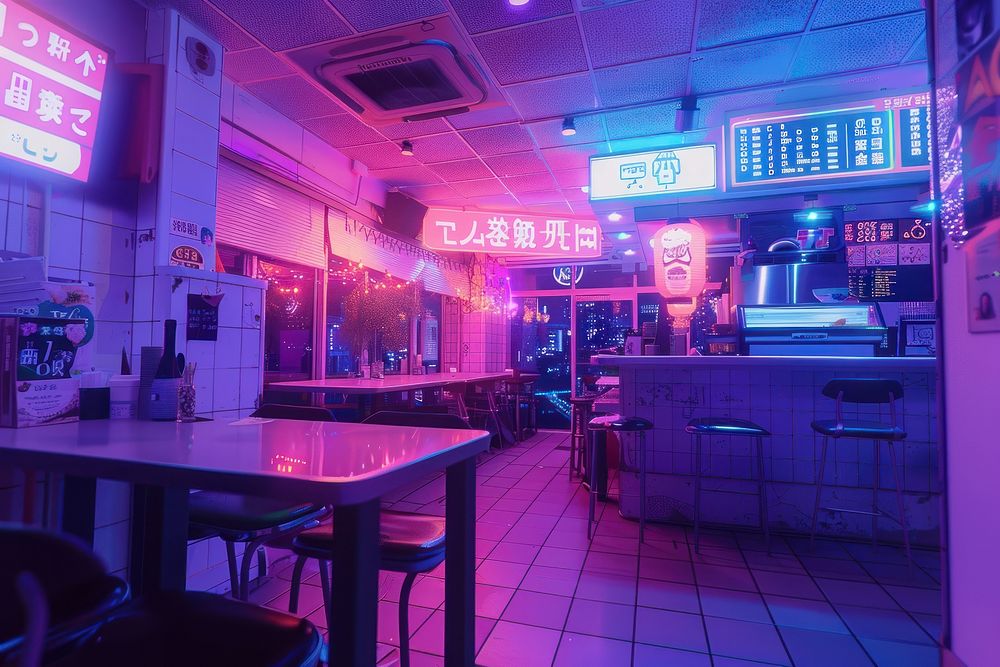 Restaurant nightlife table neon.