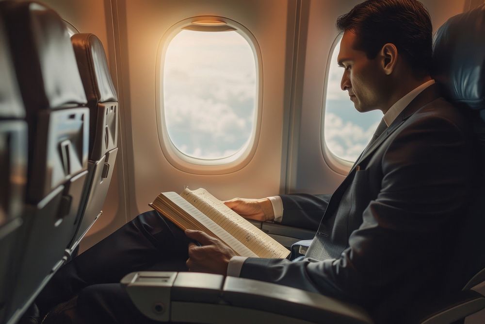 An Indian businessman sitting on an airplane seat and writing vehicle window adult.