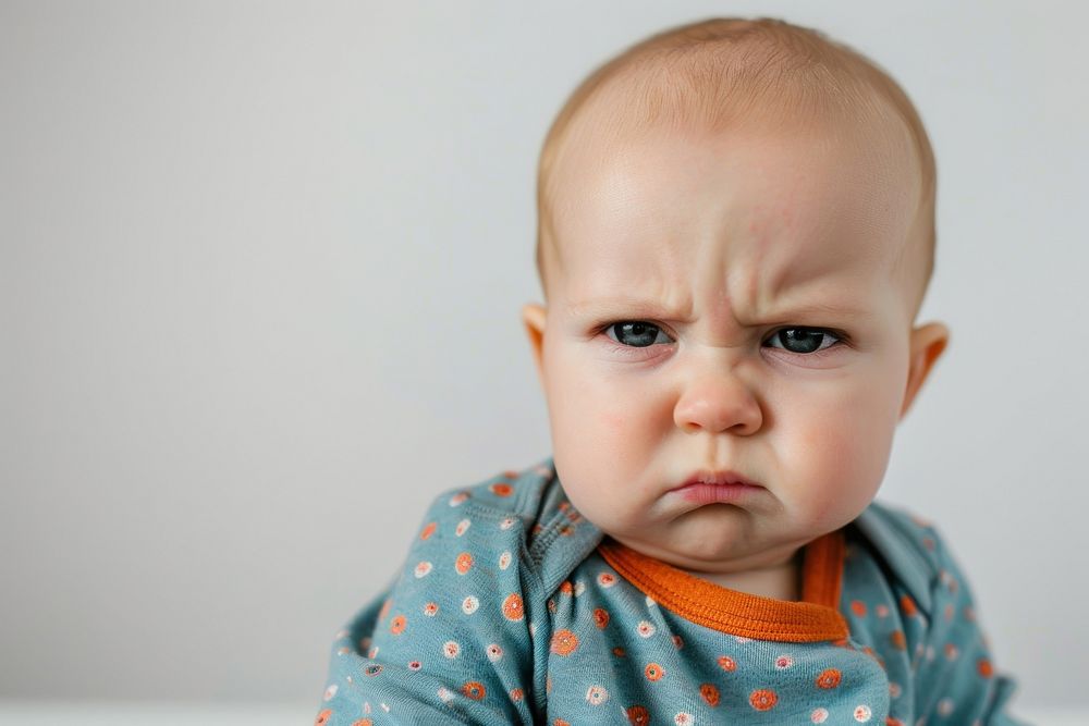 Angry baby portrait crying disappointment.