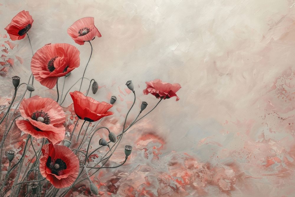 Close up on pale red poppy flowers painting backgrounds plant.