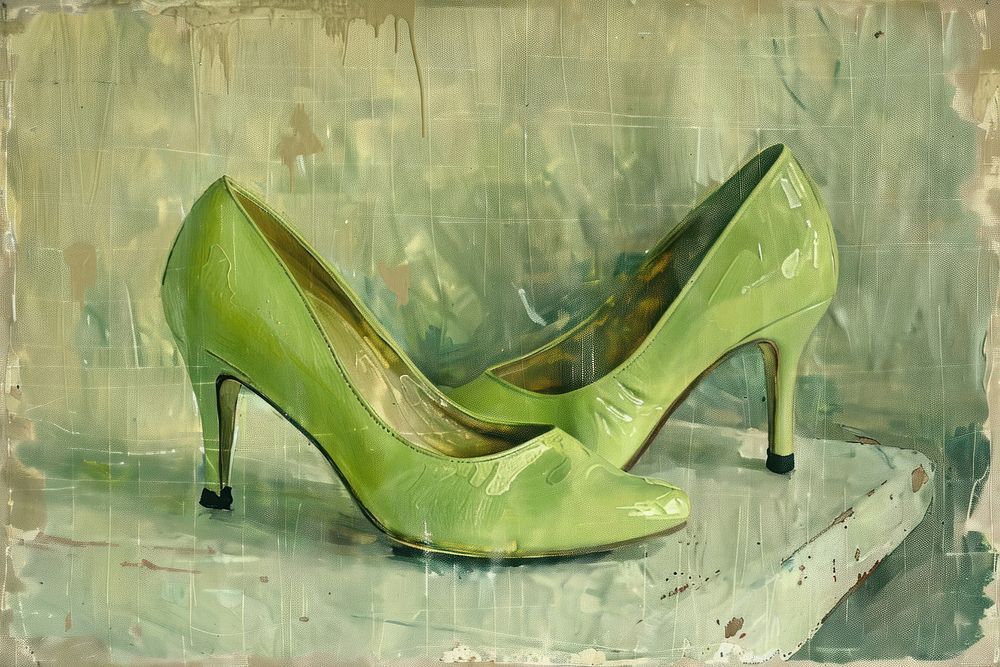 Green highheels footwear painting shoe.