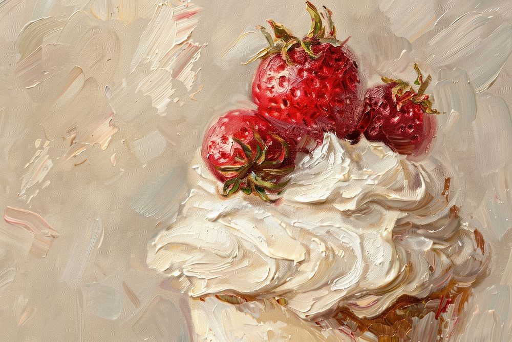 Close up on pale dessert painting strawberry cream.