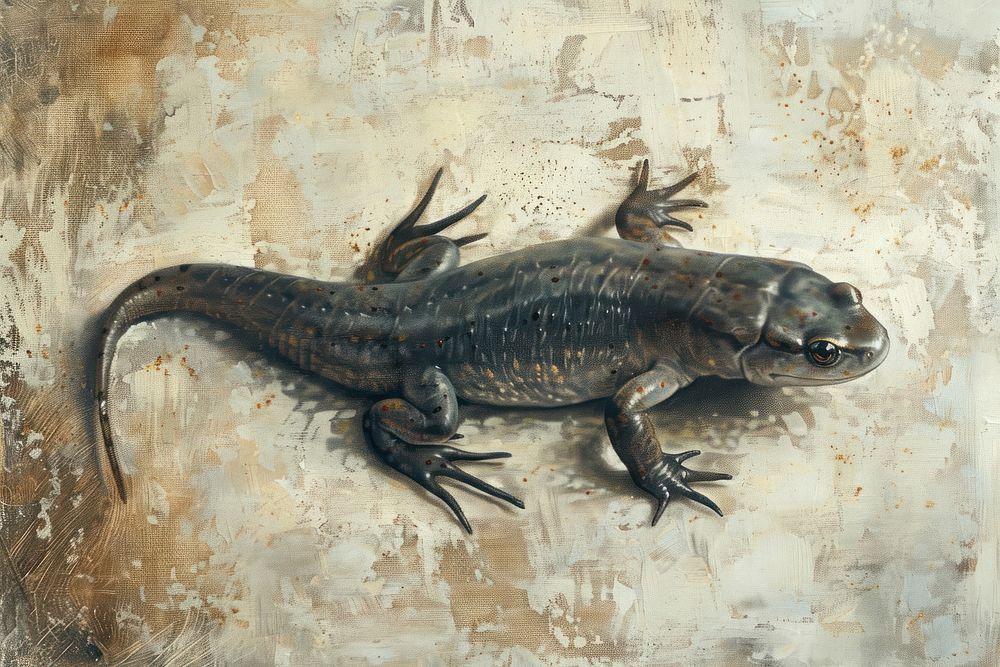 Newt salamander wildlife painting.